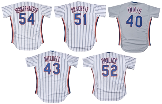 Lot of (5) 1987-1989 New York Mets Game Used Home/Road Jerseys Including Signed John Mitchell (Beckett) 
